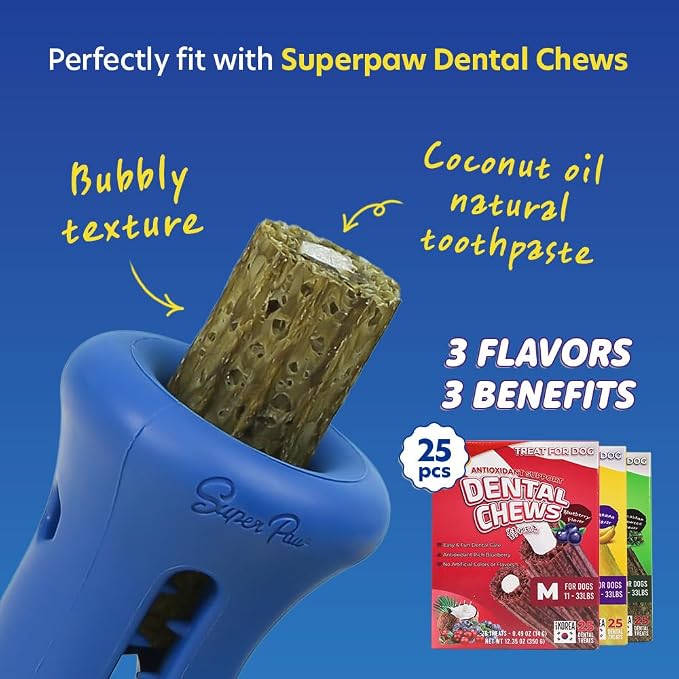 SuperPaw Dog Dental Chews (Seaweed, S) & Chew Holder (S) Bundle Kit