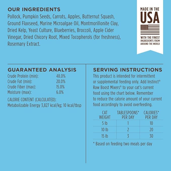 Instinct Raw Boost Mixers Freeze Dried Cat Food Topper, Grain Free - Wild-Caught Pollock, 5 oz. Bag
