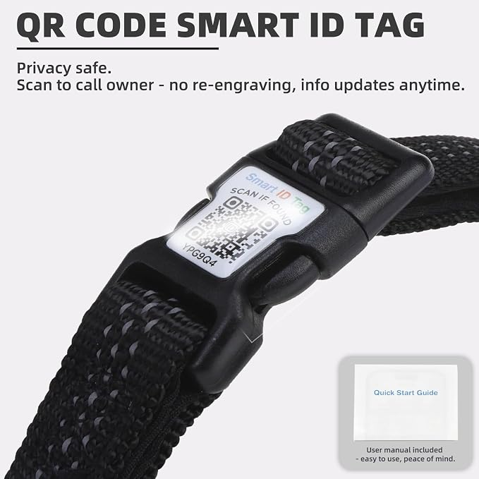 PUPTECK Airtag Dog Collar, Reflective with QR Code Buckle, Waterproof AirTag Holder Outdoor Tracking Pet Collars, Adjustable Soft Padded Durable for Small Medium Large Dogs Walking Training, Black M