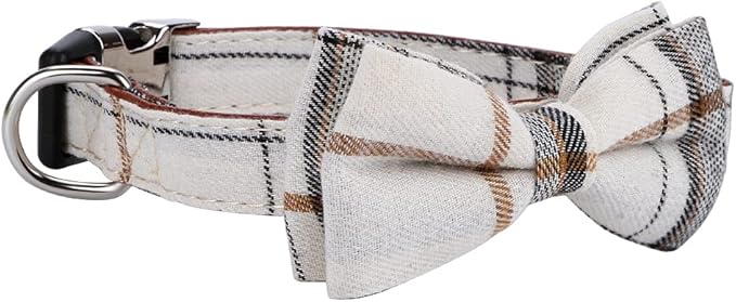 Faleela Soft &Comfy Bowtie Dog Collar,Detachable and Adjustable Bow Tie Collar,for Small Medium Large Pet (S, Beige)