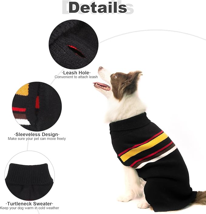 PAWCHIE Dog Sweater for Large Size Girls Boys, Warm Coat Turtleneck Thick Clothes With Leash Hole, Stretchy Knitted Outfit for Small to Large Doggy Puppy Cat, Black XL