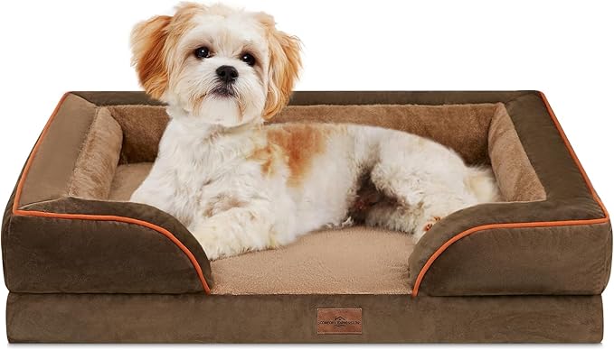 Comfort Expression Orthopedic Dog Bed for Medium Dogs 28x19 Inch, Waterproof Supportive Egg Crate Foam Medium Pet Bed with Removable Bolsters, Dog Couch with Washable Cover & Non-Slip Bottom, Brown