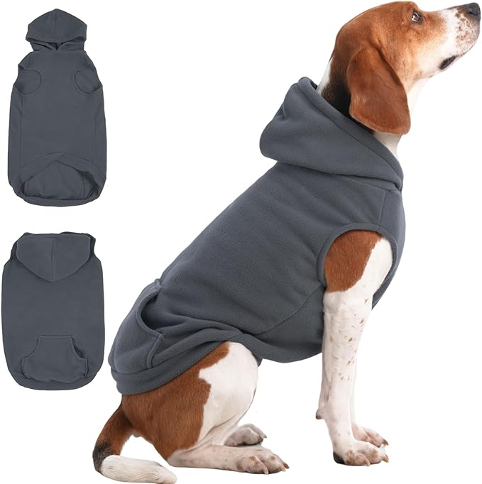 IECOii XL Dog Sweater & Pullover Hoodie for Large Dogs, Warm Fleece Layer with Hood for Cold Weather, Boys & Girls, Grey, Size XL