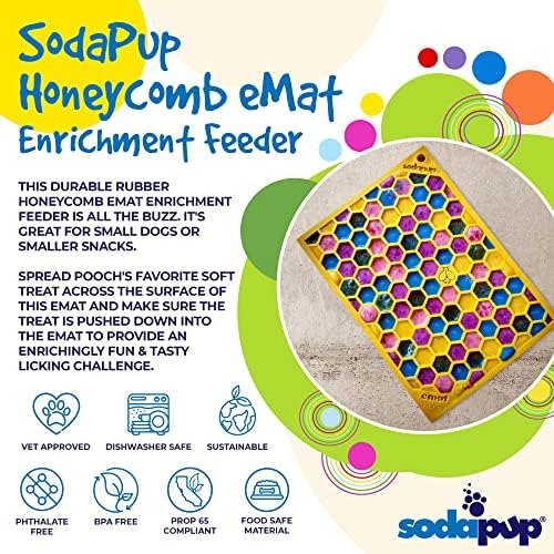 SodaPup Honeycomb eMat – Durable Lick Mat Feeder Made in USA from Non-Toxic, Pet-Safe, Food Safe Rubber for Mental Stimulation, Avoiding Overfeeding, Fresh Breath, Digestive Health, Calming, & More