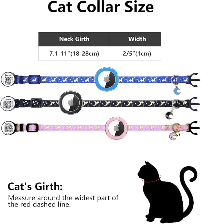Waterproof Airtag Cat Collar Breakaway with Bell,Moon and Stars Pendant,Reflective Kitten Collar with Apple Airtag Holder,Safety Buckle for Girl Boy Cats,Pet Supplies,Accessories,Gifts (Blue B)