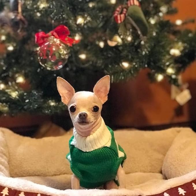 NACOCO Dog Sweater Pet Christmas Elk Bells Sweaters Halloween Reindeer for Small Dog and Cat(Green, XL)