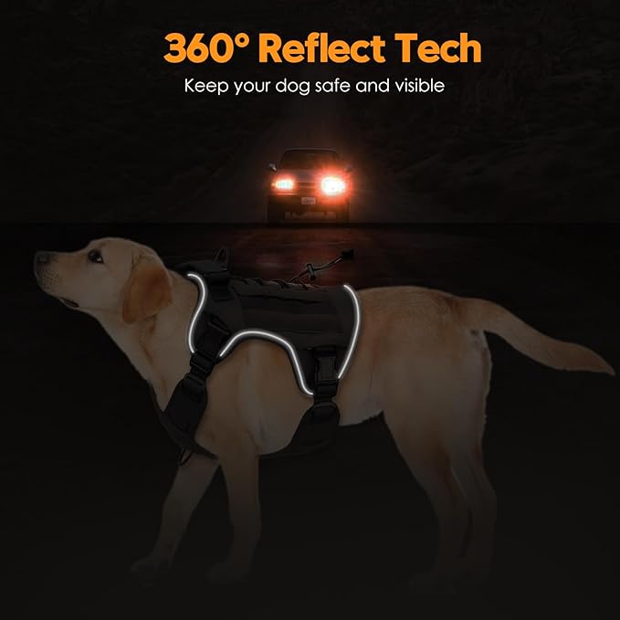 Heavy-Duty Tactical Dog Harness for Large Dogs, No Pull Adjustable Reflective Pet Vest with Molle System, K9 Military-Grade Control for Service Training, Outdoor & 10+ Breeds, Black, Large