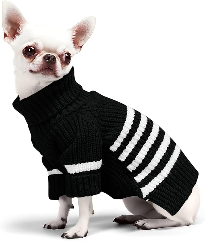 Haloumoning Small Dog Pullover Sweater, Striped Knitted Pet Sweaters for Fall Winter Dog Clothes, Turtleneck Thick Warm Clothes for Small Medium Large Dogs