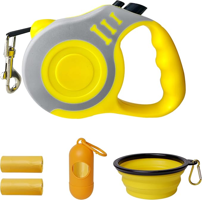 LIEVUIKEN Retractable Dog Leash Automatic Telescopic Tractor Dog Tape, Pet Tape 10/16 FT Durable and Convenient, with Folding Bowl, Dispenser, Rubbish Bags, Suitable for Small and Medium Dogs