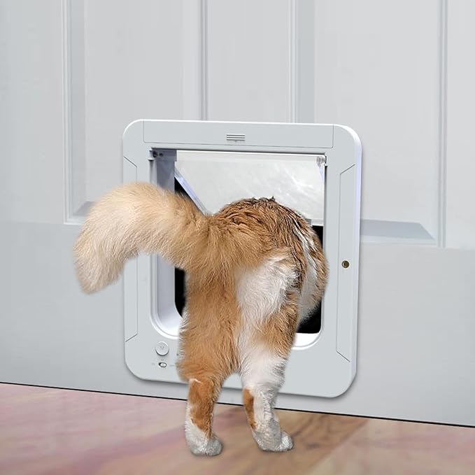 LICAEVEY Smart Cat Door Automatic Sensing with Collar Activated, 4-Way Locking Pet Door for Interior & Exterior Use with Safety Mechanisms