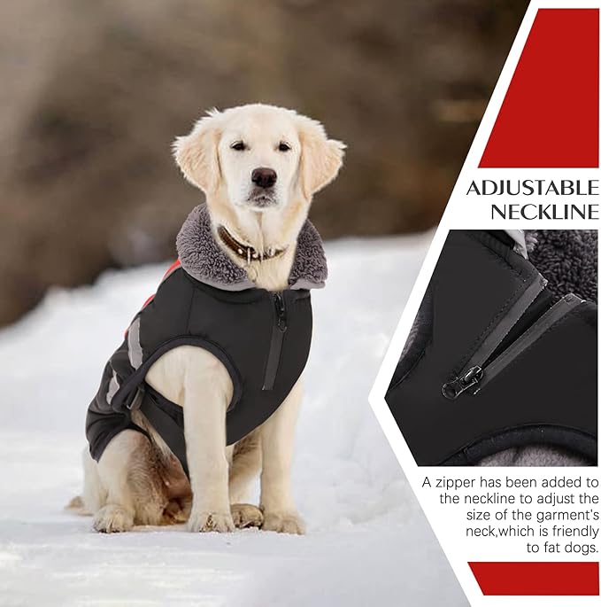 QBLEEV Warm Dog Coat Reflective Dog Winter Jacket, Waterproof Windproof Dog Turtleneck Clothes for Cold Weather Thicken Fleece Pet Dog Snowsuit Christmas Dog Vest Apparel for Small Medium Large Dogs S