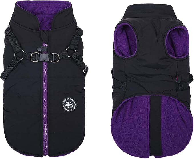 Norbi Dog Winter Coat with Harness Built in, Waterproof Windproof Jacket, Warm Puffer Vest for Small Medium Large Dogs, All Weather Cold Weather Gear for Walking(Black, XXS)