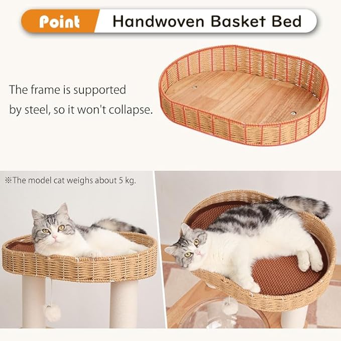 LULUCAT Cat Tree Tower, Freestanding, Stylish, Cushioned Bed, Large Base, for Multiple Cats, Compact, Winter and Summer Use, Summer Mat Included, for Large Cats (81cm Brown)