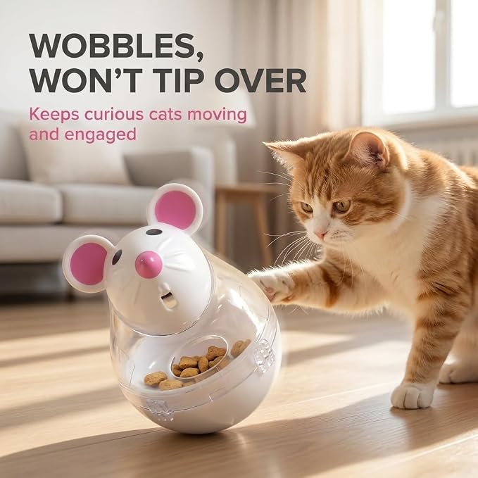 Mouse Shape Interactive Toys for Cats Toy,Play Cat Toy Pet Cat,Kitte Treat Holder Food Storage Dispenser Chew Play Toy for Indoor Cat and Kitten Exercise,Mice and Animal Toys (White)