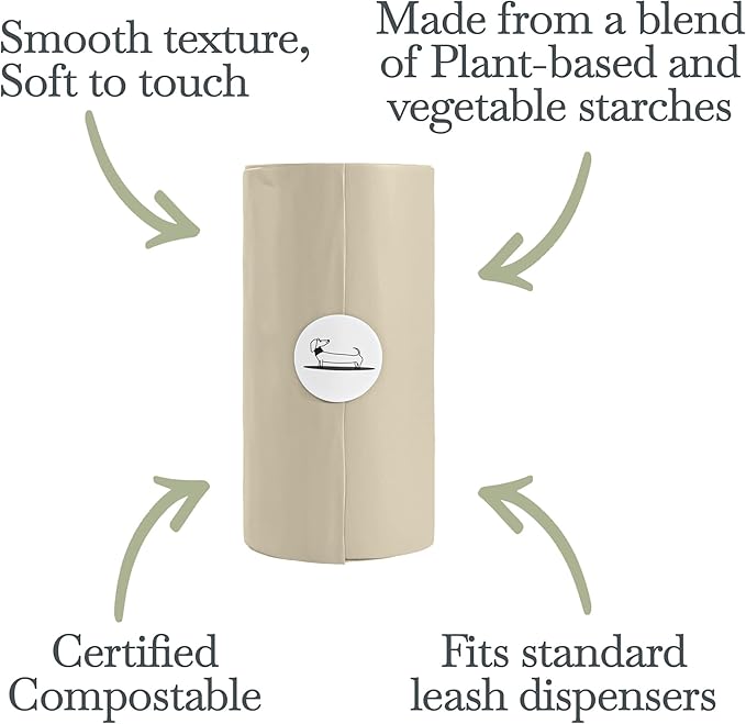 100% Certified Home Compostable and Biodegradable Dog Poop Bags - ASTM D6400 & EN 13432 Compliant Dog Waste Bags – 60 Bags – 4 x Rolls of Plant Based Compostable Poop Bag