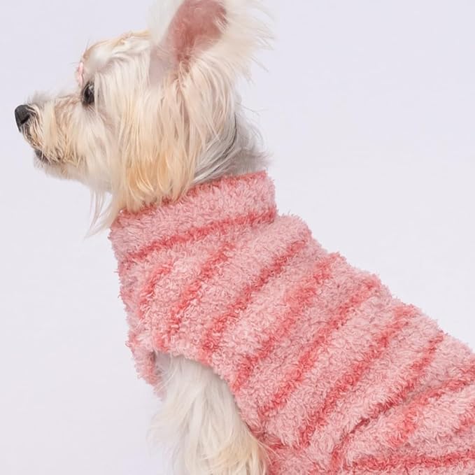 Fitwarm 2 Pack Striped Fleece Dog Sweater, Warm Winter Clothes for Small Dogs Boy Girl, Fuzzy Pet Outfit, Pink, Lavender Purple, Large