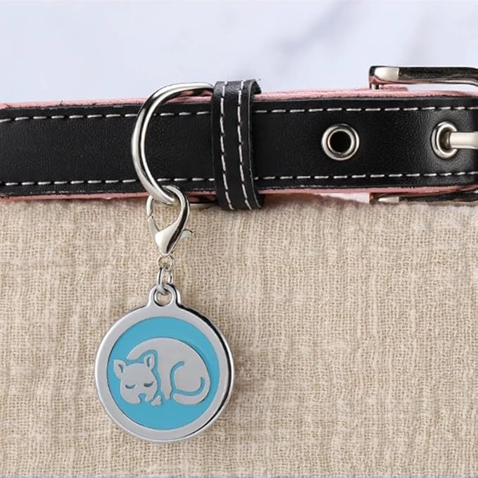 Personalized Pet ID Tags with Lobster Claw Clasp for Kittens and Cats - Small pet Tags for Collars, cat Name Tags, Custom cat id tag (Sleeping-Round-Small: Red)