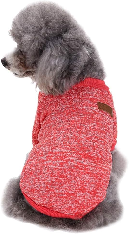 Jecikelon Dog Clothes Dogs Sweater Soft Puppies Clothing Winter Puppy Sweaters Warm Outfit for Dogs Small XXS XS Cat Apparel (Red, M)