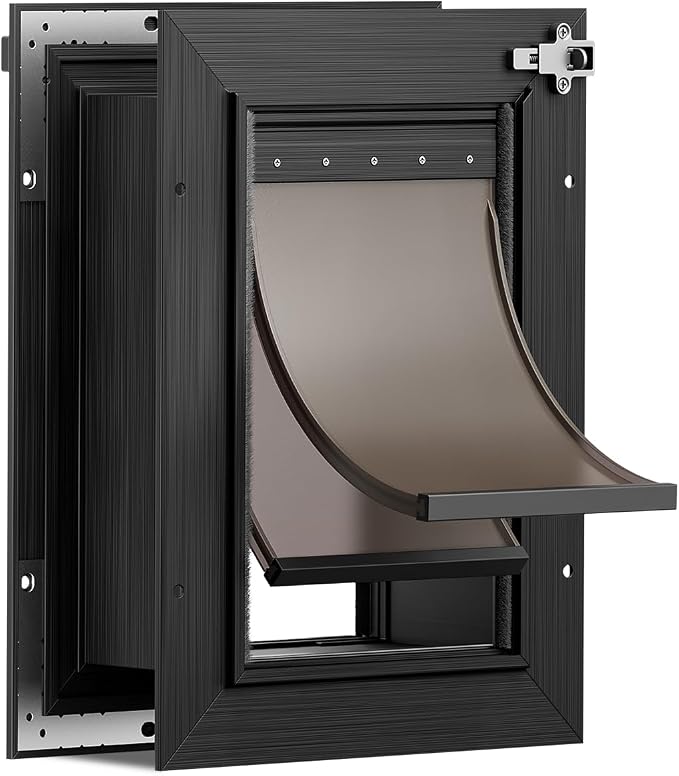 2-Flap Cat Door for Wall, All Aluminum Small Doggy Door, Pets Up to 22 LB | Magnetic Seal, Energy Efficient, Wide Telescoping Tunnel for Walls, Durable Rust Resistant, Closing Panel, Safety Locks