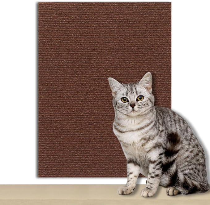 Cat -12"x78.5"Self-Adhesive Cat Scratching Carpet, Heavy-Duty Nail-Free Wall-Mounted Cat Activity Mat for Indoor Cats, Durable Pet Furniture for Kittens & Adult Cats （Brown）
