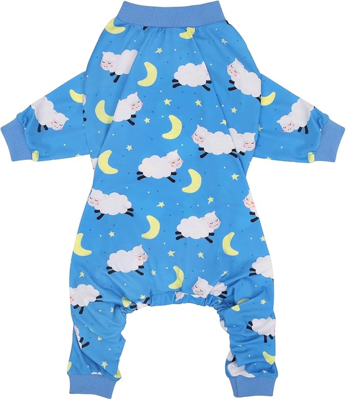 HDE Dog Pajamas One Piece Jammies Jumpsuit Pet Clothes Outfit Stretchy Lightweight Comfy Shirt Pjs for M-3XL Dogs Counting Sheep - L
