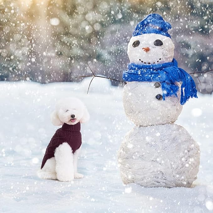 BINGPET Thermal Knitted Dog Sweater for Small Medium Large Dogs,Winter Dog Cat Coat Warm Sweartershirts Outfits,Classic Cable Knit Turtleneck Pullover Dog Jumper Coat Warm Sweartershirts