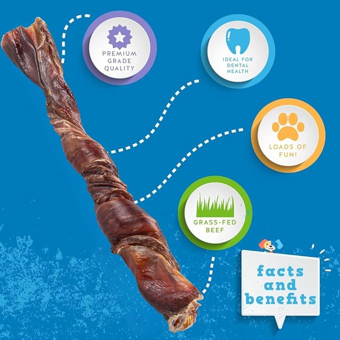 Jack&Pup 12" Bully Twists | Odor Free Bully Sticks for Dogs | Single Ingredient Dog Chew Sticks for Light Chewers | All Dog Breeds (15 Ct)