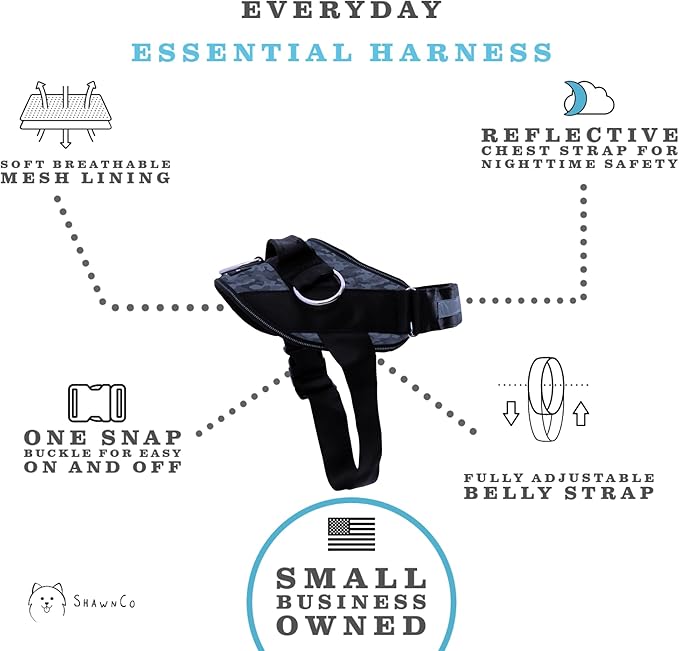 ShawnCo Essential Dog Harness, No-Pull Pet Vest with 3 Leash Clips, No Choke, Reflective, Adjustable and Padded, for Easy Walking and Training for Small, Medium and Large Dogs (Dark Camo, Medium)