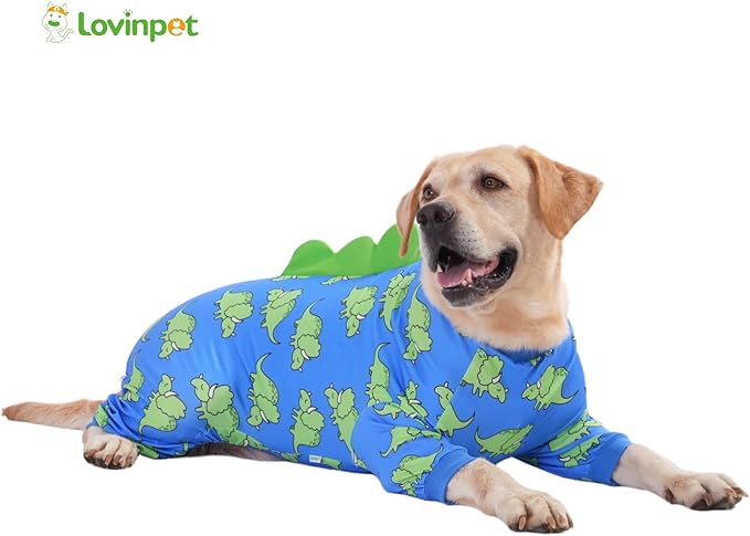 LovinPet Large Dog Pajamas, Four-Leg Stretch Onesie Bodysuit, Lightweight UV-Shielding Pajamas, Anti-Lick Calming Recovery Suit for Surgery, Pull-On for Medium and Large Breeds,Blue Green,XXL