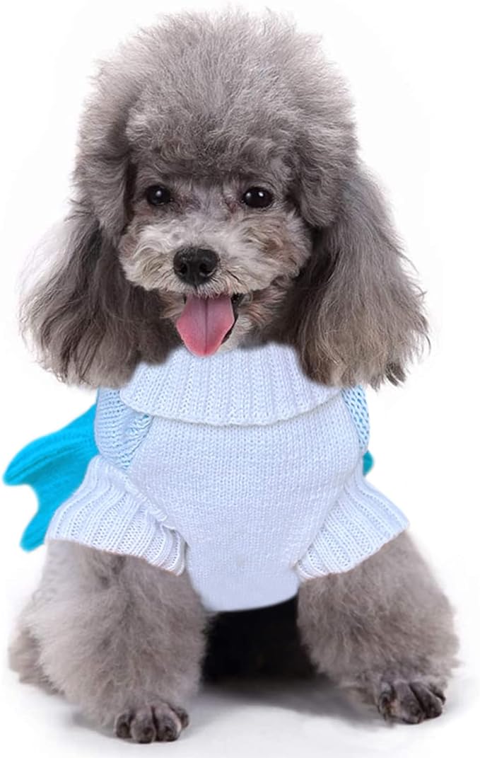 CHBORCHICEN Pet Dog Sweaters Classic Knitwear Turtleneck Winter Warm Puppy Clothing Cute Strawberry and Heart Doggie Sweater (M, Dress-Sky Blue)