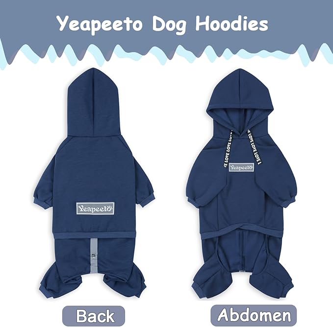 Dog Hoodies Winter Coat for Large Medium Dogs, Pullover 10 Legs Warm Coat Hooded Sweatshirt, Fleece Hoodie for Cold Weather (Dark Blue, 4X-Large)