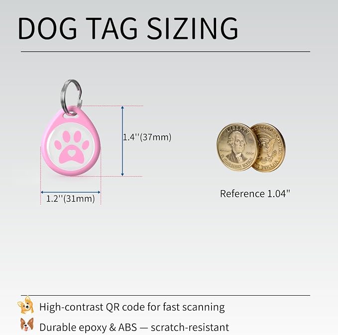 (2 Pack) Smart QR Code ID Dog cat Tags for Collar Personalized for Pet Online Profile - Scan QR Receive Instant Pet Location Alert Email, Anti-Lost,No Subscription fees (Black & Pink, for Dog - 1.2")