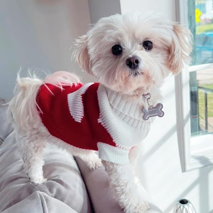 CHBORCHICEN Pet Dog Sweaters Classic Knitwear Turtleneck Winter Warm Puppy Clothing Cute Strawberry and Heart Doggie Sweater (Red2, X-Small)