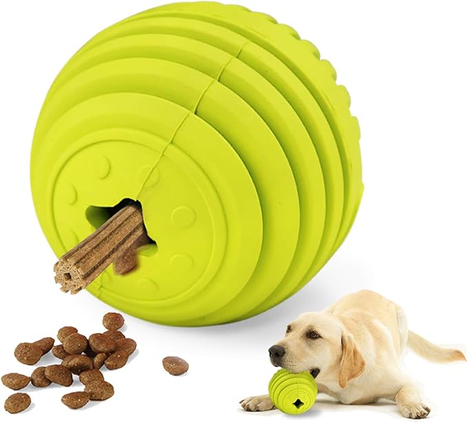 LaRoo Dog Feeder Puzzle Toy Ball, Natural Rubber Dog Chew Toy Snack Dispenser, Bite Resistant Interactive Dog Toy Treat Dispensing Aggressive Chewers for Small Medium Large Dog (9cm Ball Green)