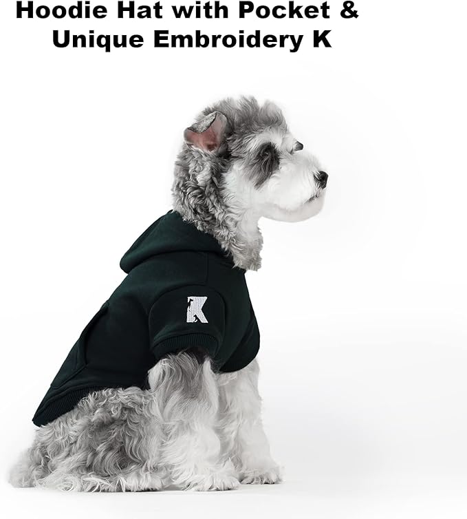 Koneseve Dog Hoodie Fleece Puppy Clothes Warm Sweater with Hat for Small Dogs Cat Hooded Shirt Kitten Pet Basic Sweatshirt with Pocket Doggie Soft Winter Coat Apparel (Green; L)