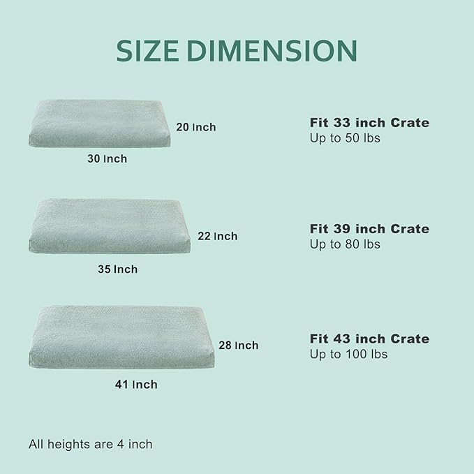 Lucky Tom Dog Bed Crate Pad - Machine-Washable Removable Cover with Waterproof Liner, Luxury Dog Couch Bed with Non-Skip Bottom for Medium-Large Dogs & Most Crates (Green,35" x 22")
