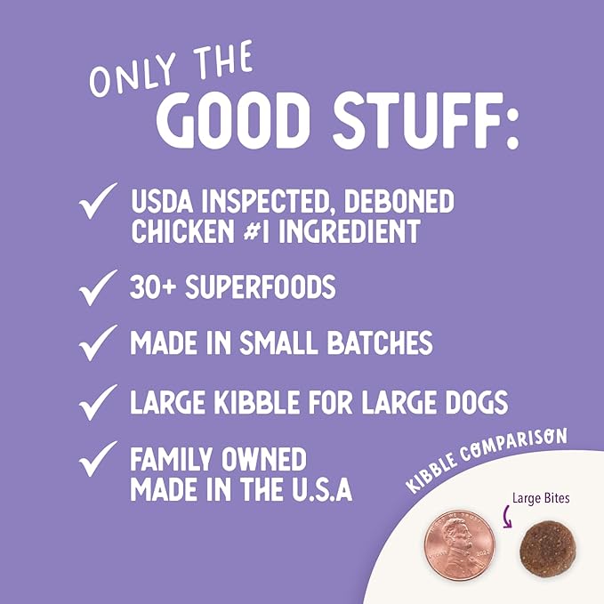 Health Extension Large Bites Chicken & Brown Rice Dry Dog Food, Protein-Rich Formula with Probiotics & Essential Nutrients for Large Breeds (30lb)