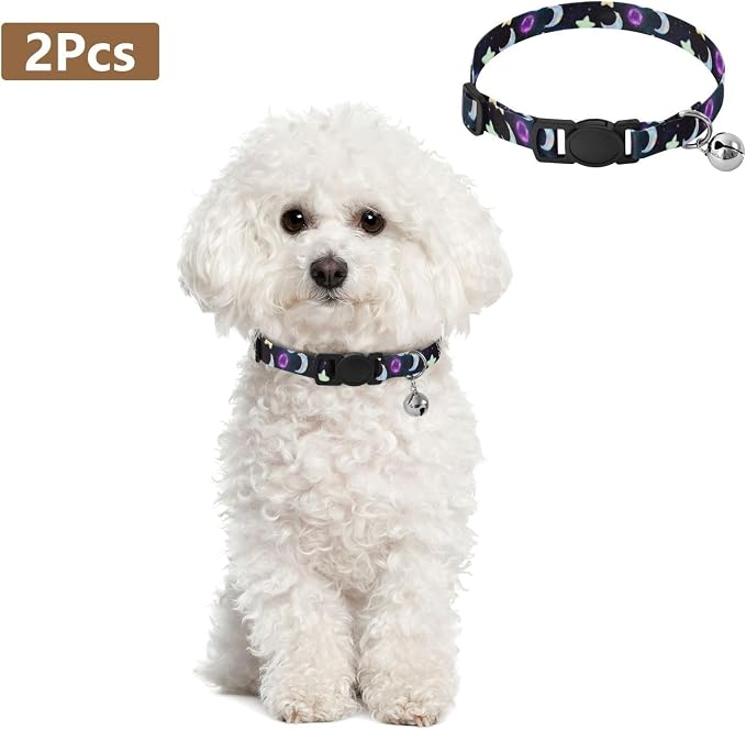 Stars Moon Black Easy to Wear Cats Collar 2 Pack Collar for Puppy