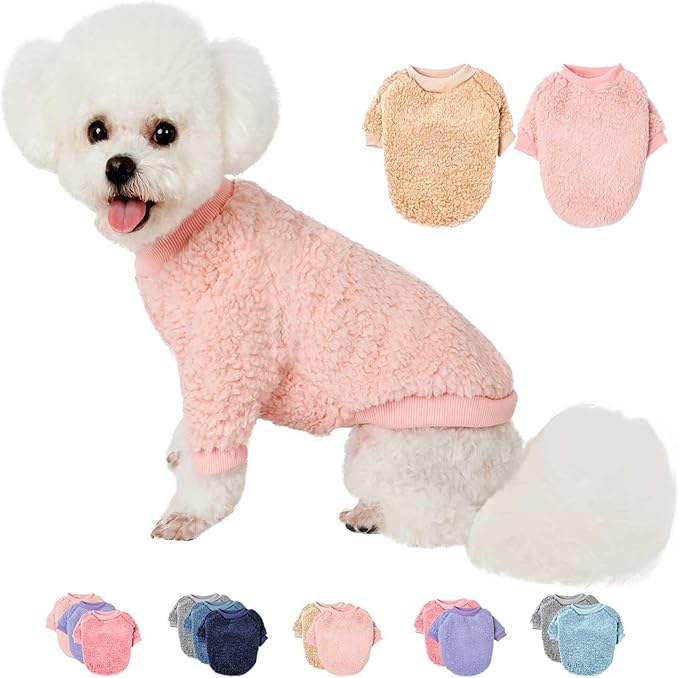 Dog Sweaters Clothes Coat for Small Dogs Boy or Girl Cat Puppy Coat Sweatshirts Soft Warm Fluffy Winter Jacket Apparels (Angel Pink,Beige, Medium)