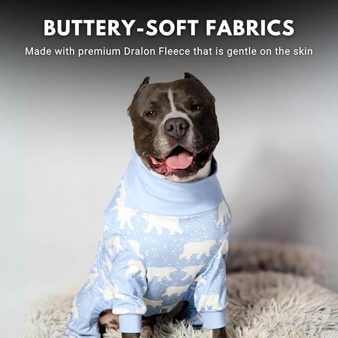 Spark Paws Dog Pajama, Dog Recovery Suit Male, Onesie, Ultra-Soft and 4-Way Stretch, for Small Medium and Large Breeds - Snowy Polar Bear - 4XL