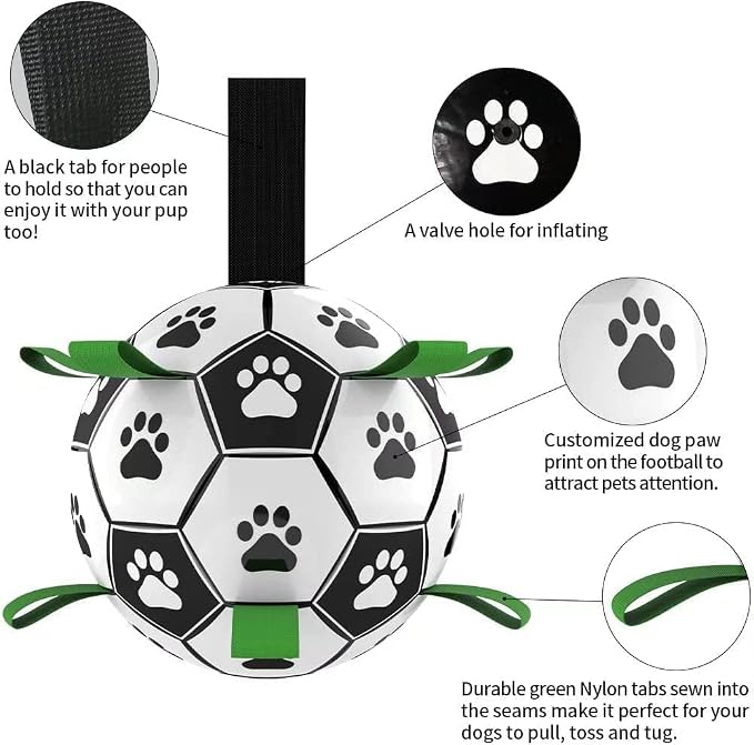 Dog Toys Soccer Ball, Interactive Dog Toys for Tug of War, Puppy Birthday Gifts, Tug Toy, Water Toy, World Cup Durable Balls for Medium & Large Dogs（8 INCH