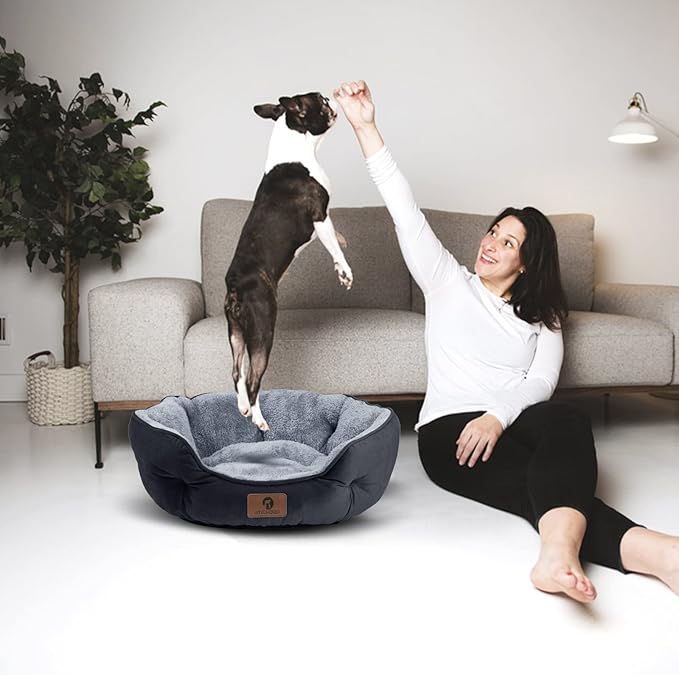 Asvin Medium Dog Bed for Medium Dogs, Large Cat Beds for Indoor Cats, Pet Bed for Puppy and Kitty, Extra Soft & Machine Washable with Anti-Slip & Water-Resistant Oxford Bottom, Black, 25 inches