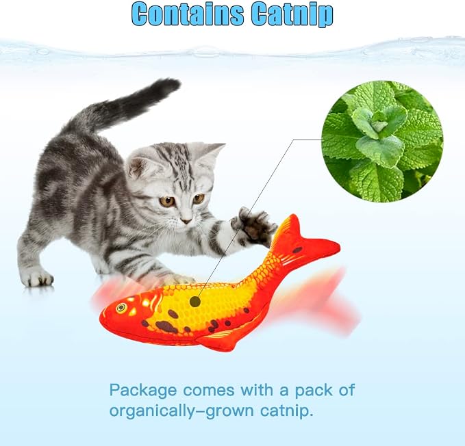 TOOGE 2 Pack 9" Floppy Fish Cat Toys with SilverVine and Catnip for Indoor Cats for Small Dogs Interactive Automatic Flopping Fish Cat Kicker Toys for Cats Puppy Small Dog