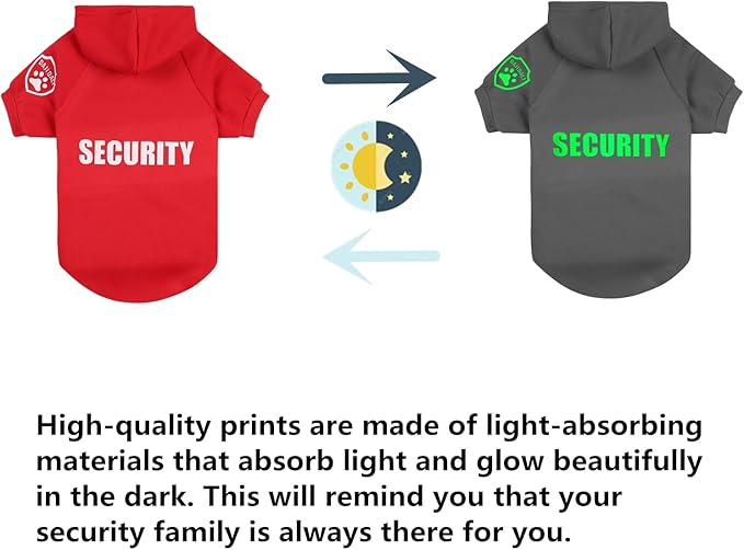 Dog Security Hoodie with Glow-in-The-Dark Prints DAJIDALI Dog Clothes Apparel Winter Sweatshirt Warm Sweater Jacket Coat Hoodie for Small Medium Large Dog Cat