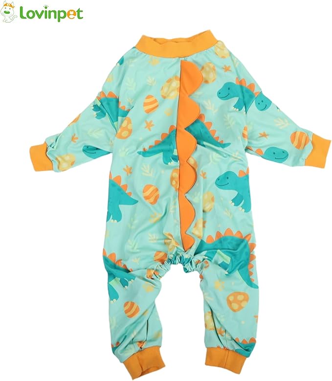 LovinPet Large Dog Pajamas, Four-Leg Stretch Onesie Bodysuit, Lightweight UV-Shielding Pajamas, Anti-Lick Calming Recovery Suit for Surgery, Pull-On for Medium and Large Breeds,Green Orange,3XL