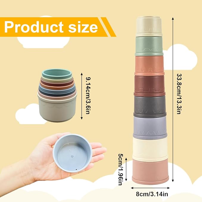 8 Pcs Stacking Cups for Small Animal Toys,Nesting Rabbit Toys of Different Sizes,Safe Plastic Colorful Nesting Toys for Bunny Guinea Pig Hiding Food and Playing