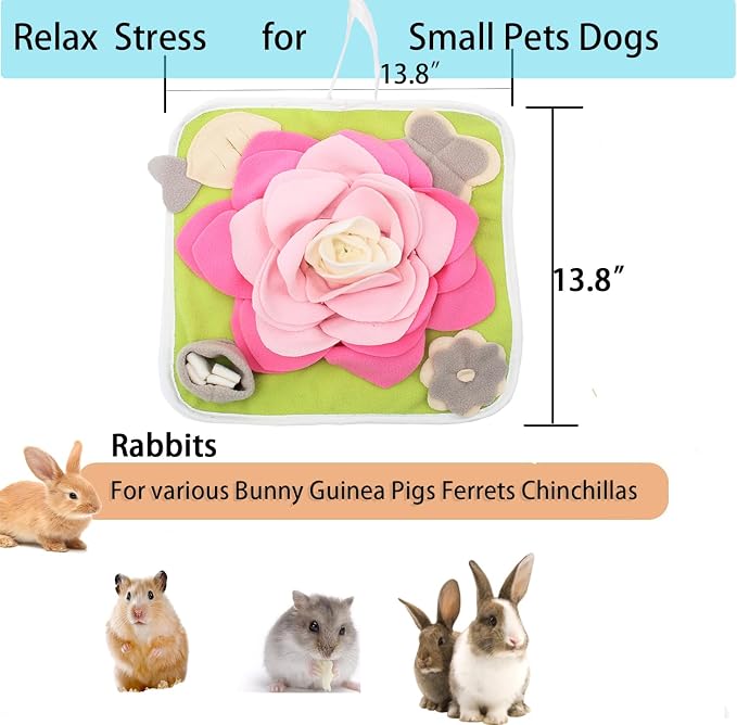 Rabbit Foraging Mat Snuffle Mat for Small Animals Bunny Puzzle Toys Pets Interactive Feeding Mat for Guinea Pigs Hedgehog Chinchilla Puppies (Pink)