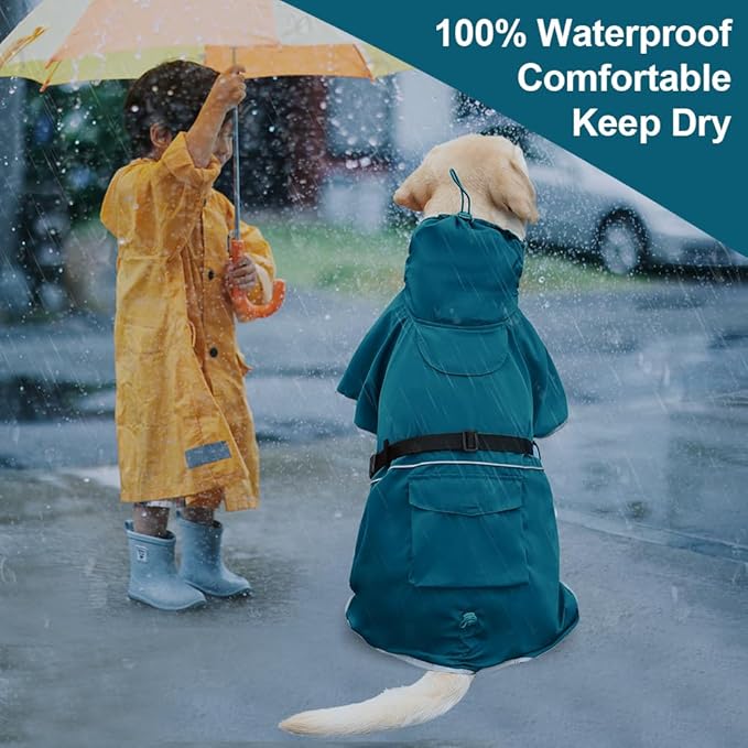 Reflective Dog Raincoat Waterproof Adjustable Dog Hooded Poncho Raincoat for Medium Large Dogs, Lightweight Pet Rain Jacket (Blue, 3XL)