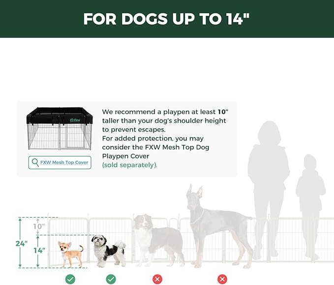 FXW Rollick Unleashed Dog Playpen for Indoor, Yard, RV Camping, 24 inch 16 Panels for Small and Puppy Dogs, White│Patented