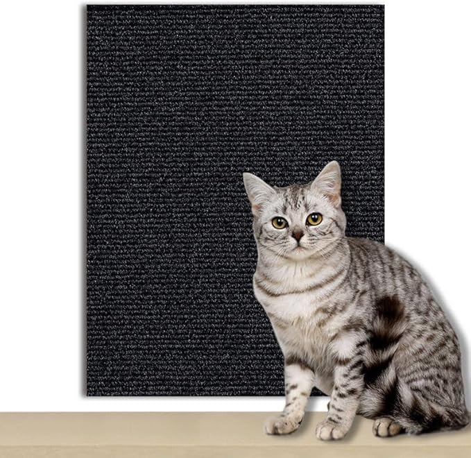 Cat -12"x24"Self-Adhesive Cat Scratching Carpet, Heavy-Duty Nail-Free Wall-Mounted Cat Activity Mat for Indoor Cats, Durable Pet Furniture for Kittens & Adult Cats （Black）